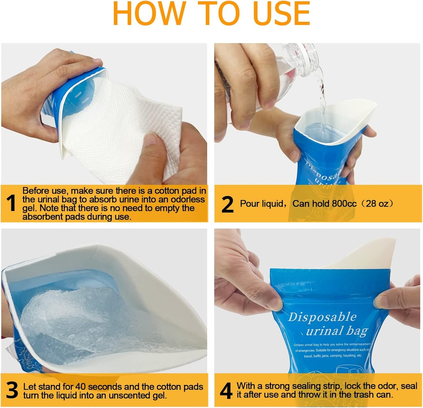 Disposable Emergency Urinal Bag, 8/12/20/24 Pack Portable Camping Pee Bags, Travel Pee Bags, Traffic Jam Emergency Portable Urine Bag, Vomit Bags, for Men Women Kids Children Patient