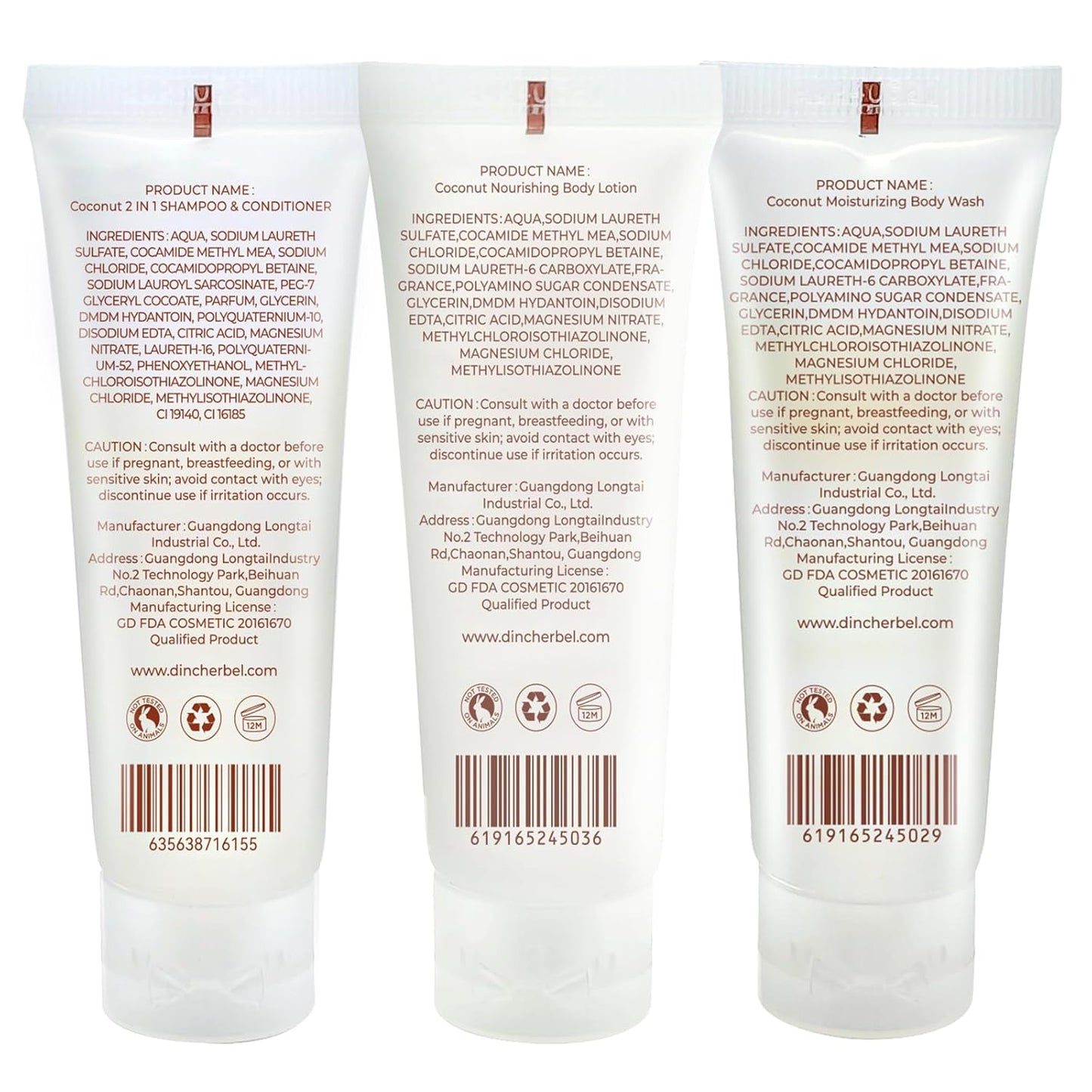 Travel Size Toiletries Kits, Bulk Mini Hotel Guest Amenities (Tropical Coconut, 1Oz Each), 3-Piece Sets Refreshing Coconut Scent - 50 Shampoo & Conditioner 2 in 1, 50 Body Wash and 50 Body Lotion