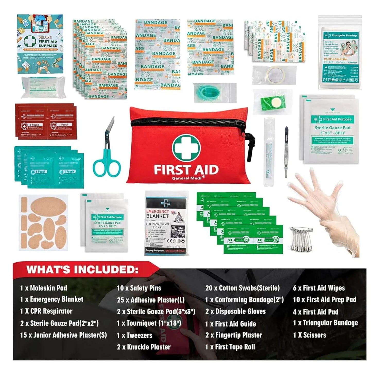 110 Pieces Small First Aid Kit for Travel, Home, Office, Vehicle